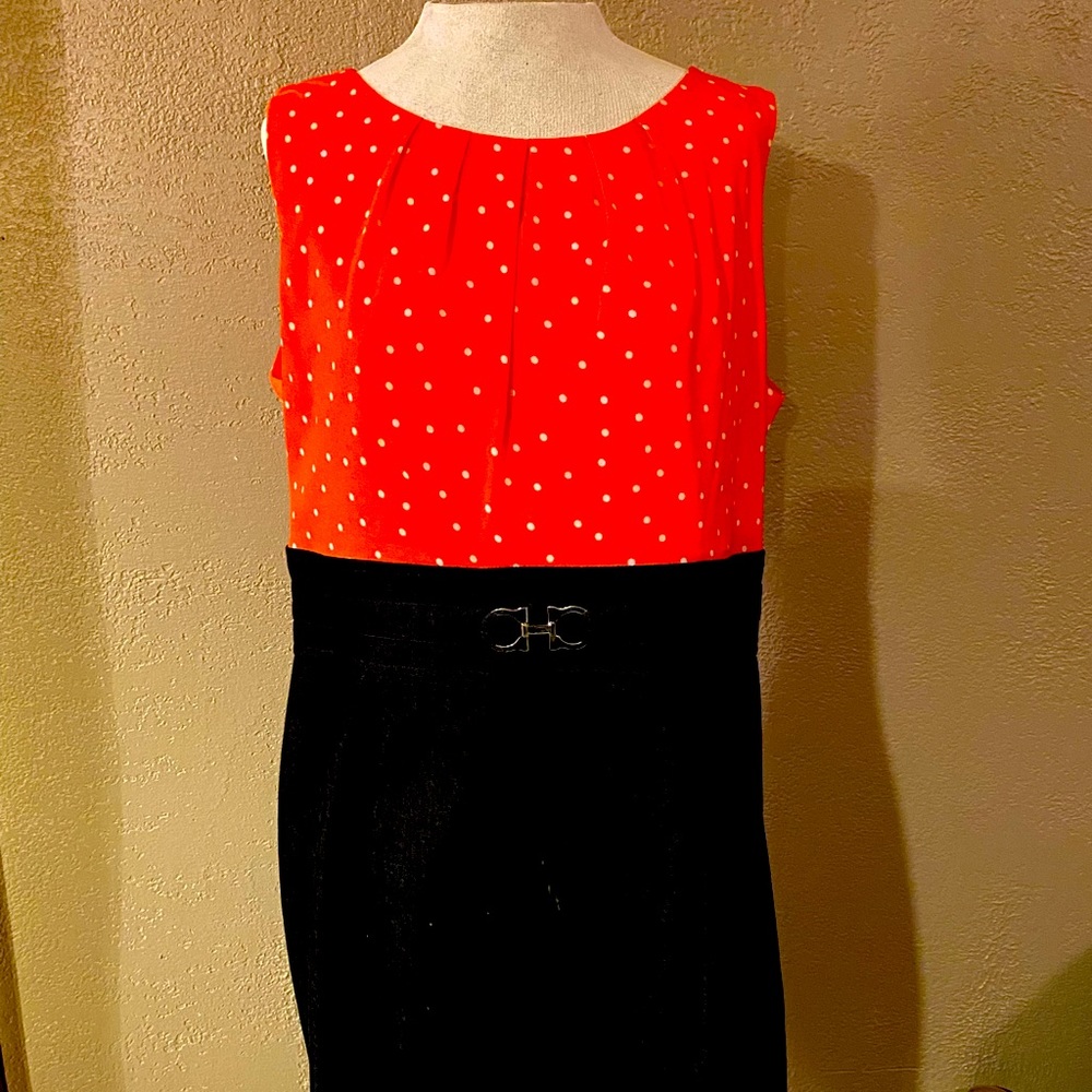 Sleeveless rayon and denim knee length dress